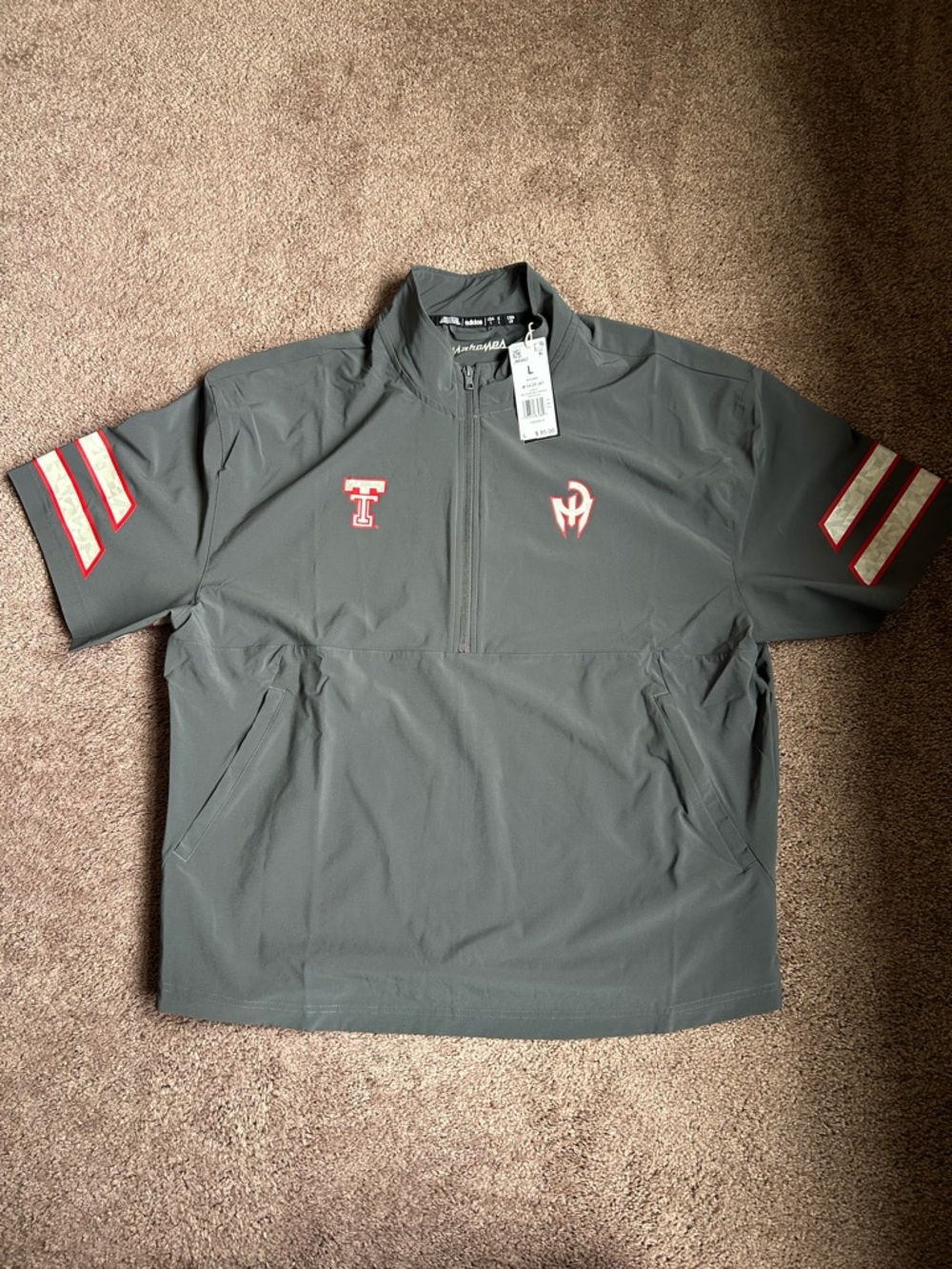 Adidas Texas Tech Red Raiders Mahomes Gray 1/2 Half Zip SS Coaches Jacket Large